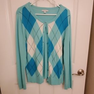Teal argyle cardigan